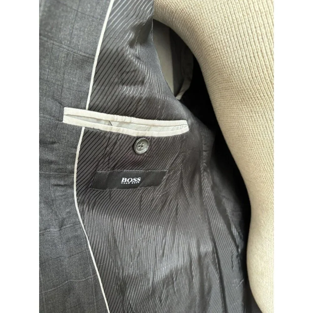 Hugo Boss Mens Blazer Wool Sport Coat US Sz 38R Redo Super 110‎ Grey Plaid